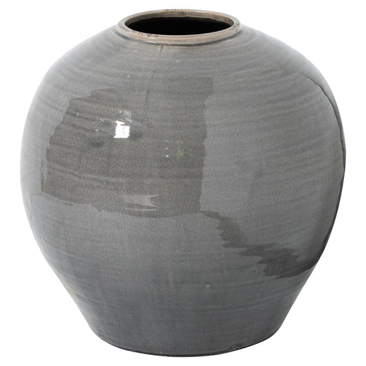 Garda Grey Glazed Regola Vase with a full rounded body and glossy grey ceramic finish