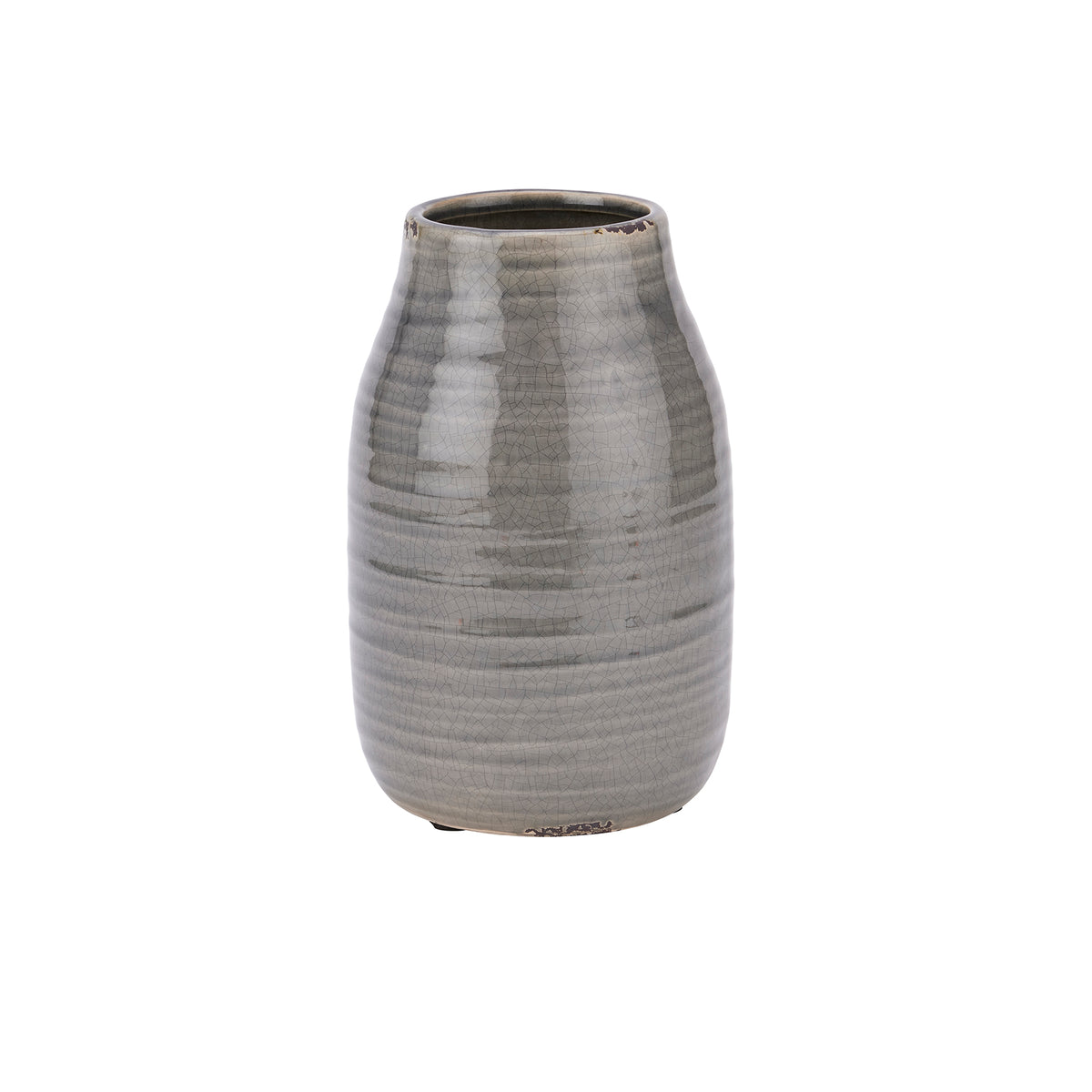 Garda Grey Stefanie Vase with a gently tapered upright body and horizontally ridged grey glaze