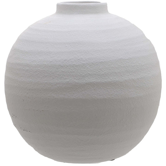 Tiber Matt White Ceramic Vase with a rounded body, short narrow neck and textured surface