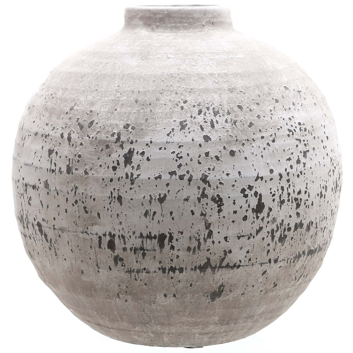 Tiber Large Stone Ceramic Vase with a full rounded body and grey mottled stone-effect surface
