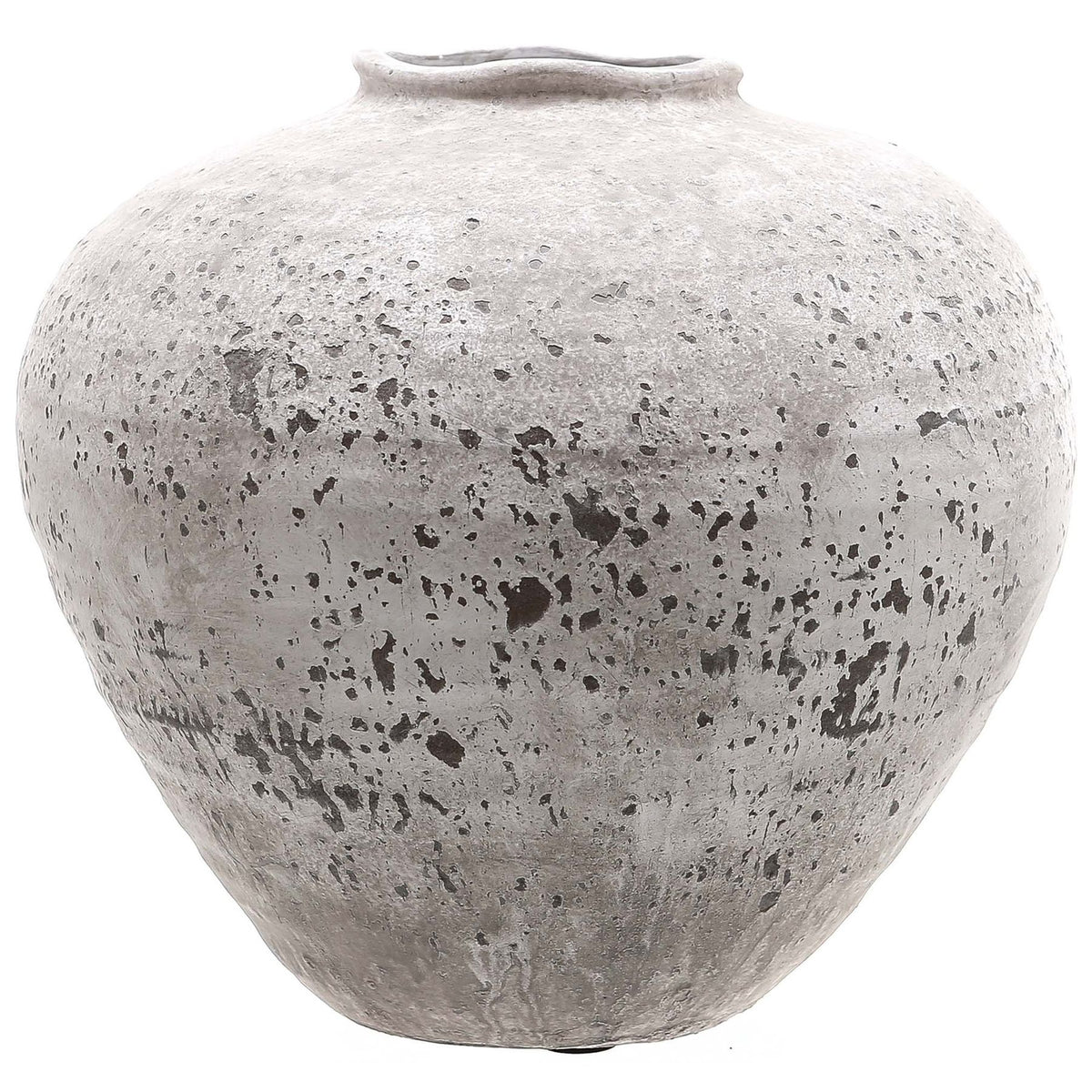 Regola Stone Ceramic Vase with a low rounded body and grey-beige stone-effect markings