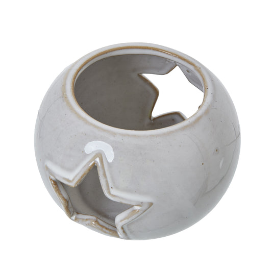 White Ceramic Star Cut-Out Round Tealight Holder - Christmas Candles & Candle Accessories