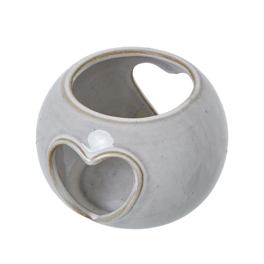 White Ceramic Heart Cut-Out Round Tealight Holder - Christmas Candles & Candle Accessories