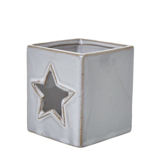 White Ceramic Star Cut-Out Square Tealight Holder - Christmas Candles & Candle Accessories