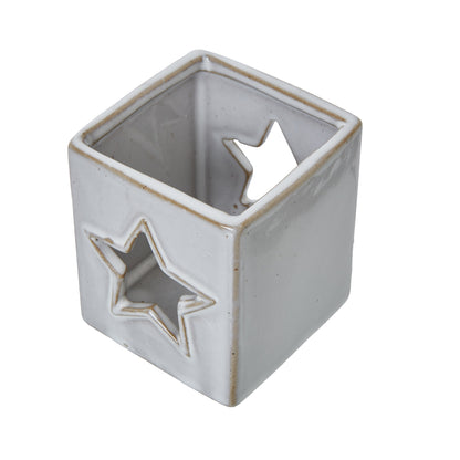 White Ceramic Star Cut-Out Square Tealight Holder - Christmas Candles & Candle Accessories
