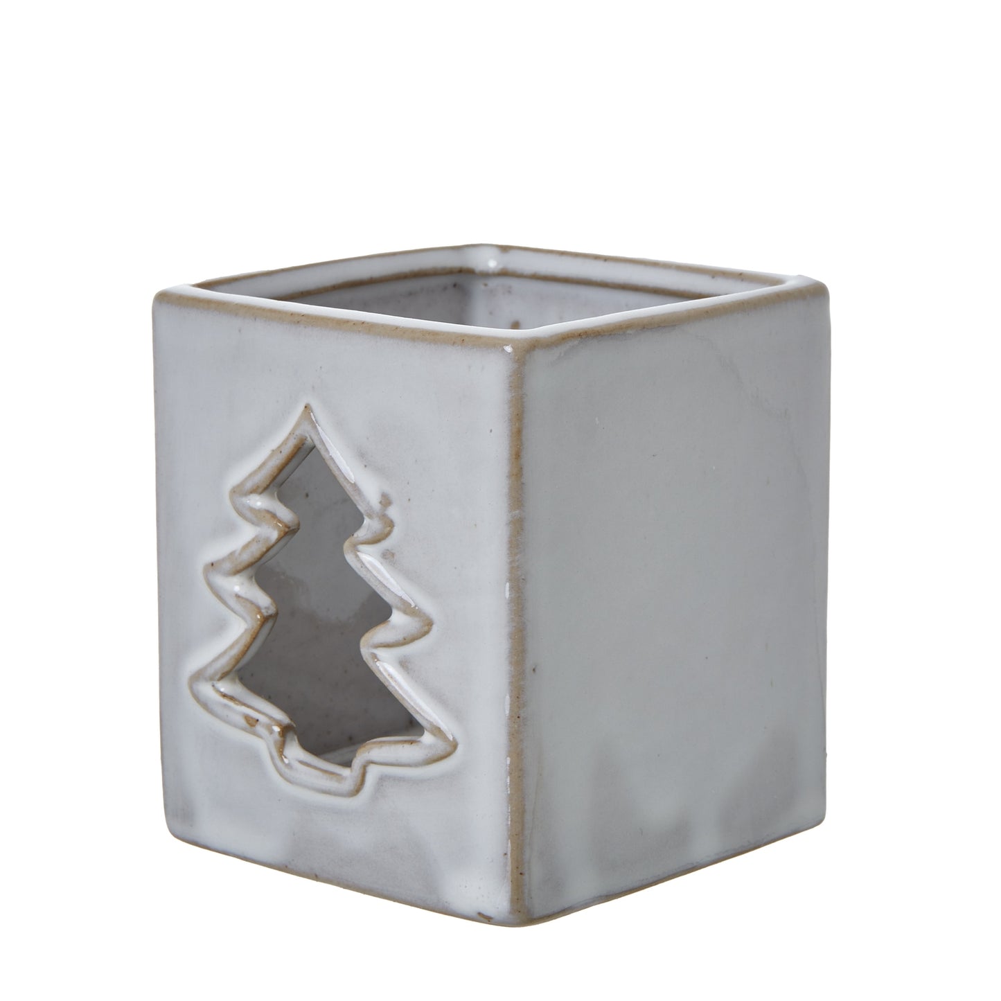 White Ceramic Tree Cut-Out Square Tealight Holder - Christmas Candles & Candle Accessories