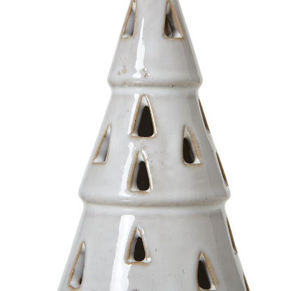Small White Ceramic Cut-Out Tree With LED Lights - Christmas Room Decorations