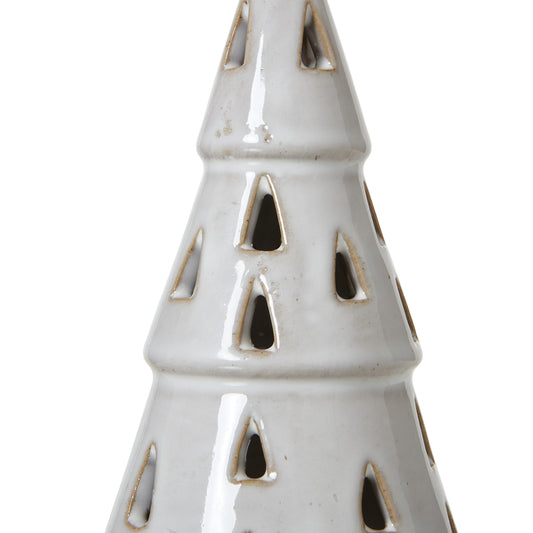 Small White Ceramic Cut-Out Tree With LED Lights - Christmas Room Decorations