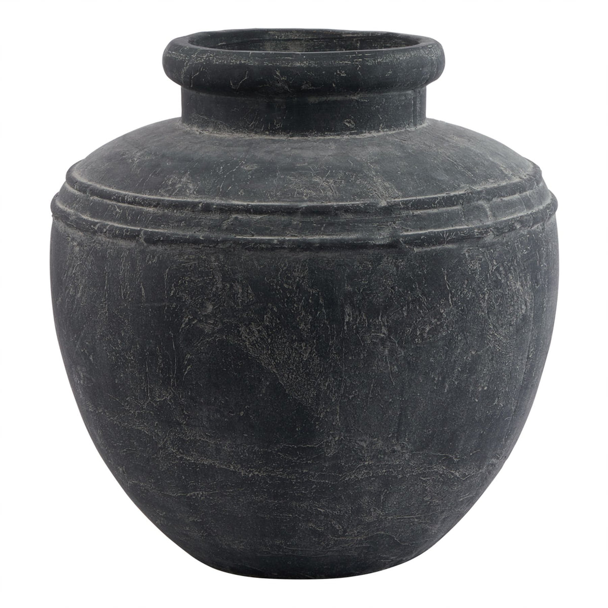 Amalfi Large Grey Water Pot with a rounded ceramic body, rolled rim and raised shoulder bands