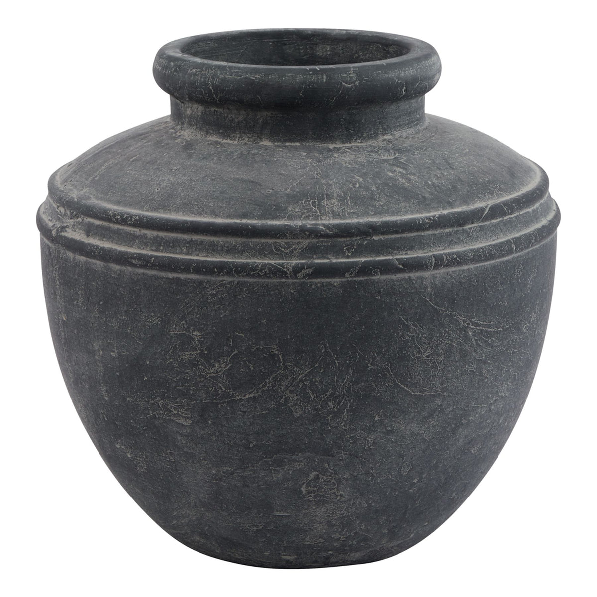 Amalfi Grey Water Pot with a broad rounded body, short neck and weathered ceramic finish