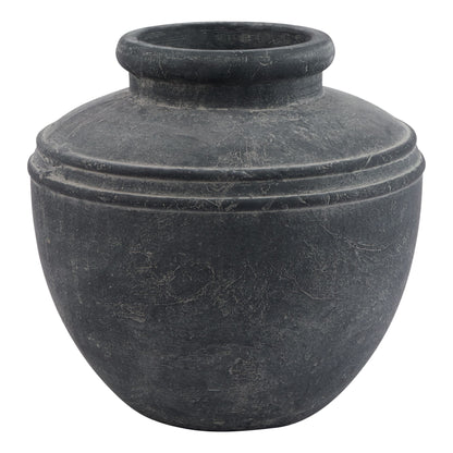Amalfi Grey Water Pot with a broad rounded body, short neck and weathered ceramic finish