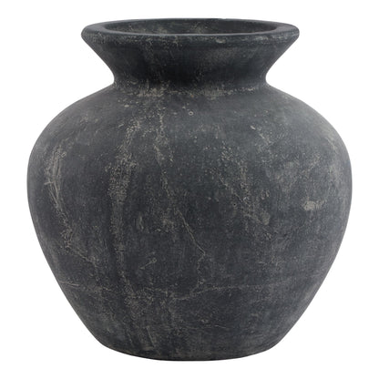 Amalfi Grey Vase with a rounded ceramic body, flared rim and weathered dark-grey finish