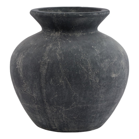Amalfi Grey Vase with a rounded ceramic body, flared rim and weathered dark-grey finish