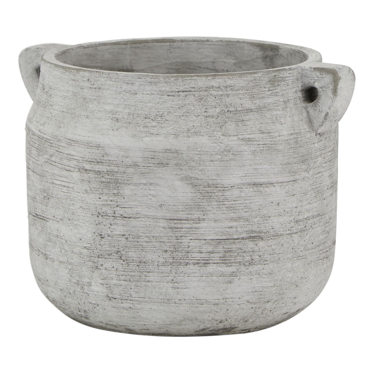 Athena Stone Hydria Pot with a low rounded ceramic body, pale stone-effect finish and small side handles