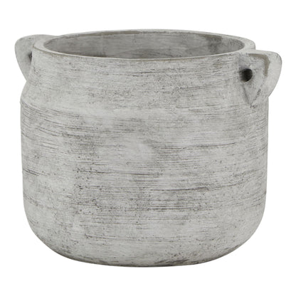 Athena Stone Hydria Pot with a low rounded ceramic body, pale stone-effect finish and small side handles
