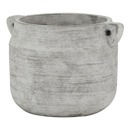 Athena Stone Hydria Pot with a low rounded ceramic body, pale stone-effect finish and small side handles