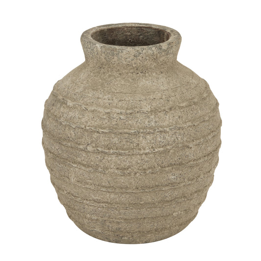 Medium Tuscan Grey Vase with a flared neck, rounded ceramic body and horizontal ridges