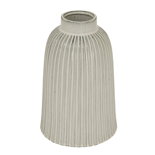 Monte Large Bell Vase in white ceramic with rounded shoulders and vertical ribbed detailing