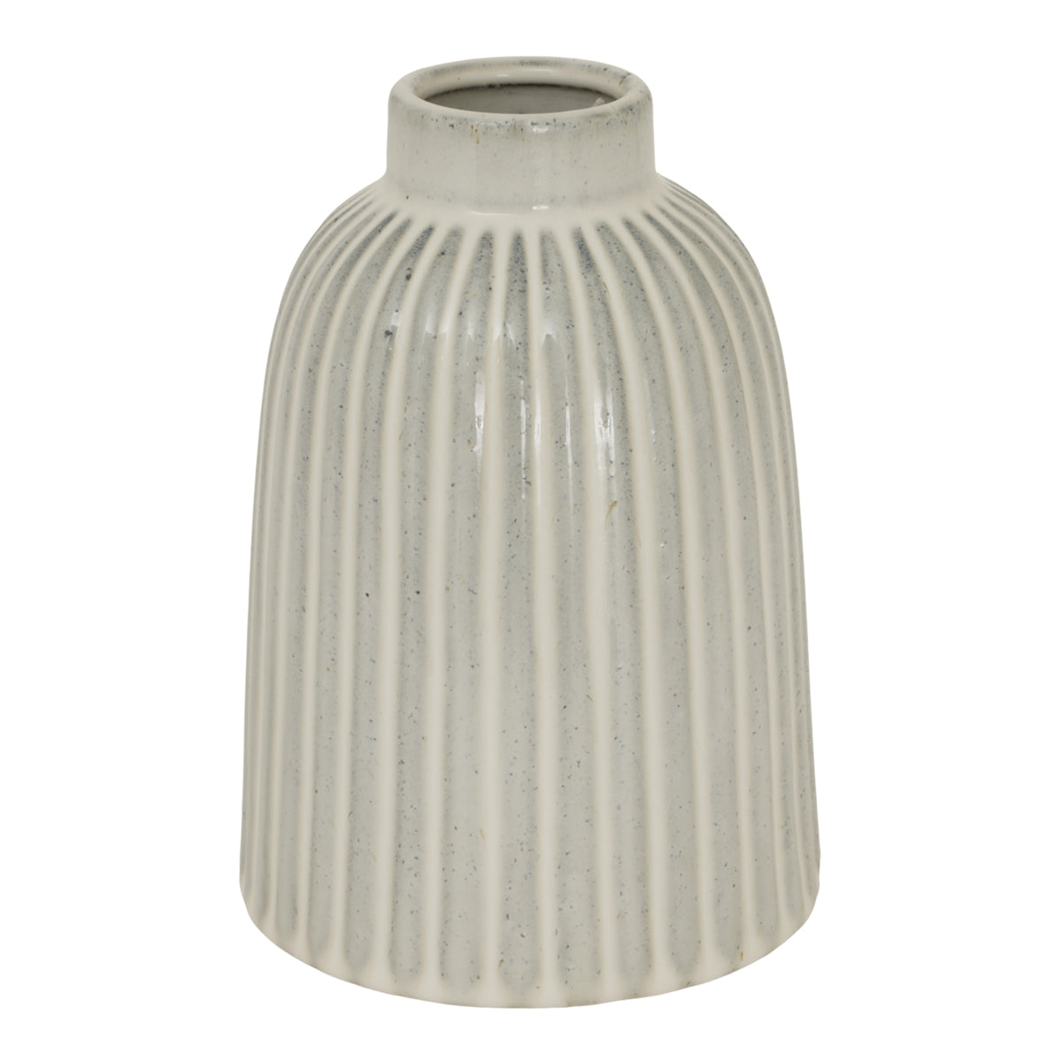 Monte Medium Bell Vase in white ceramic with a short neck and vertical ribbed detailing