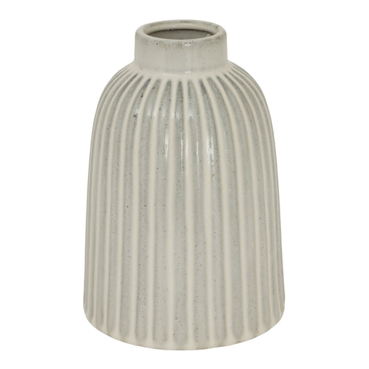Monte Medium Bell Vase in white ceramic with a short neck and vertical ribbed detailing