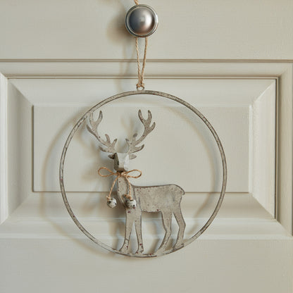Large Rustic Reindeer In Hoop Hanging Decoration