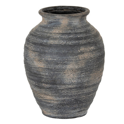 Marra Large Olpe Vase with rounded shoulders, a tapered dark ceramic body and weathered finish