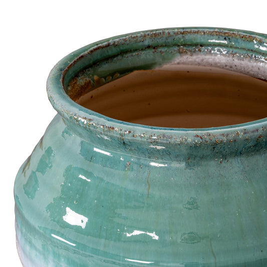 Close-up of the flared opening and turquoise-green glaze on the Fen Olpe Vase