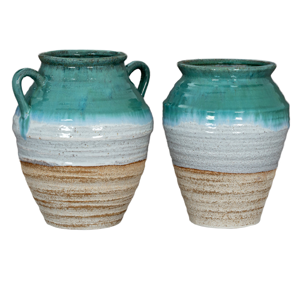 Fen Olpe Vase at right beside the coordinating two-handled Fen Amphora Vase