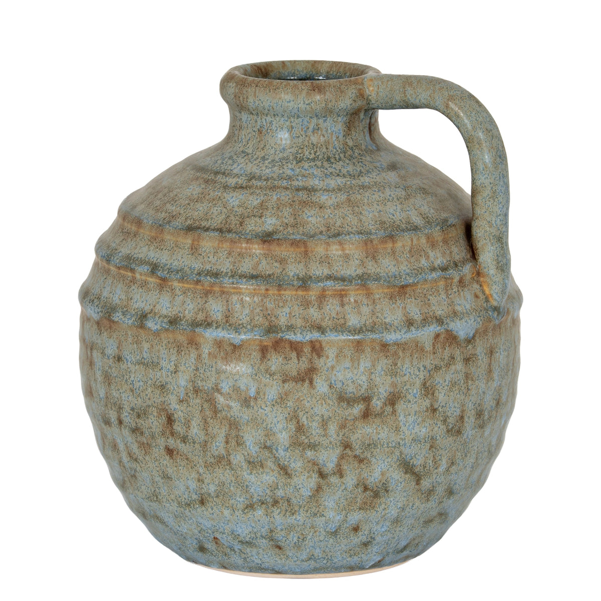 Capella Krater Jug Vase with a rounded body, curved handle and mottled grey ceramic finish