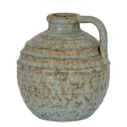 Capella Krater Jug Vase with a rounded body, curved handle and mottled grey ceramic finish