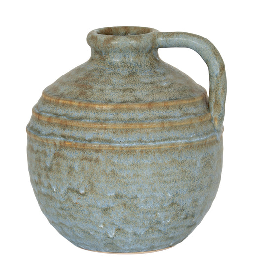 Capella Krater Large Jug Vase with a rounded body, curved handle and mottled grey-earthy ceramic finish