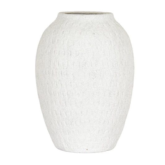 Ashen Medium Tall Vase with softly rounded shoulders and textured white ceramic body