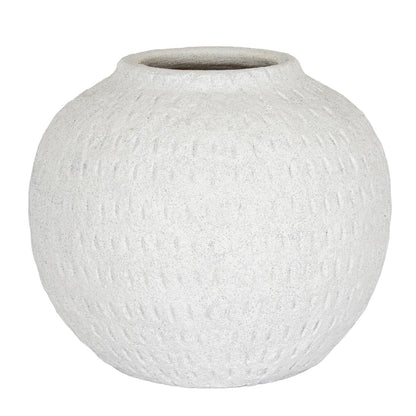 Ashen Large Round Vase with a broad rounded body and textured white ceramic finish