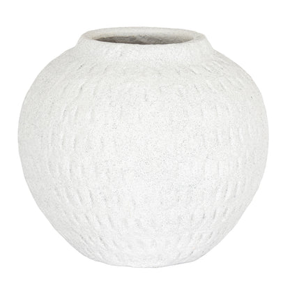 Ashen Medium Round Vase with a compact rounded white ceramic body