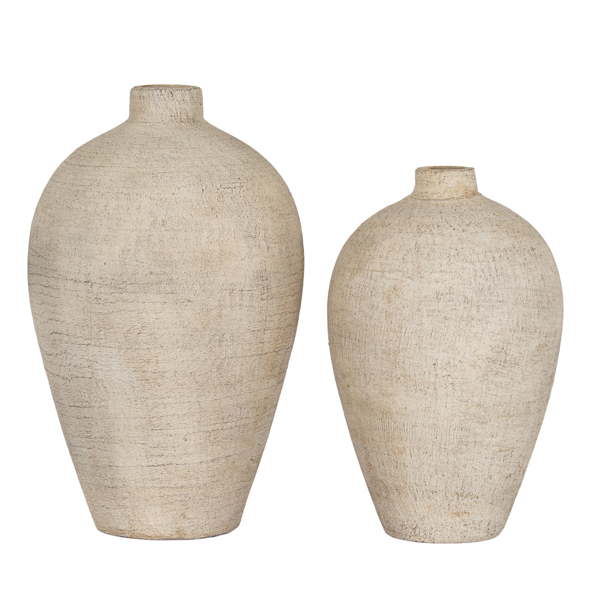 Morrow Large Vase at left beside the smaller coordinating cream ceramic vase