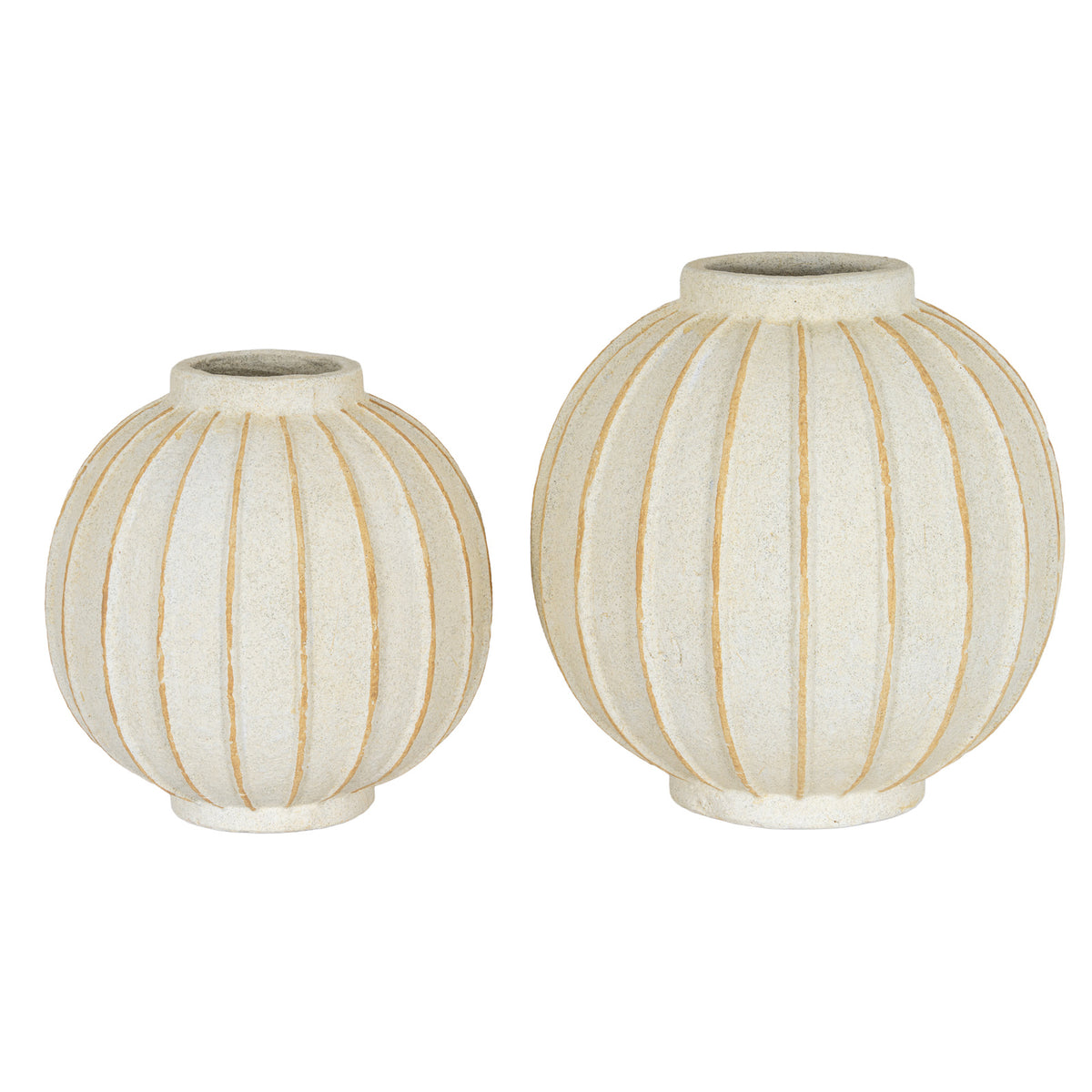 Grove Globe Vase at left beside the larger coordinating white ribbed vase