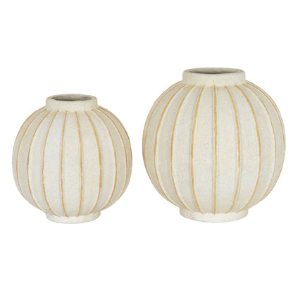 Grove Globe Vase at left beside the larger coordinating white ribbed vase