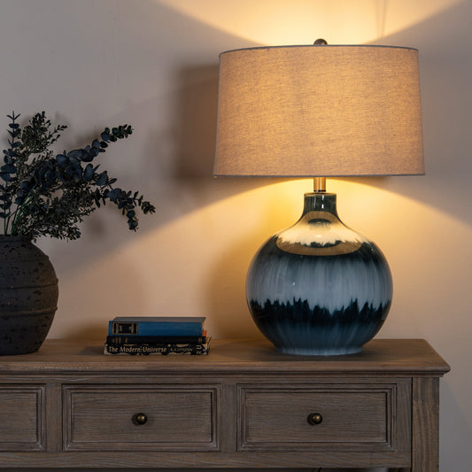 Table lamp with a textured shade. Ocean Shadows Table Lamp With Linen Shade