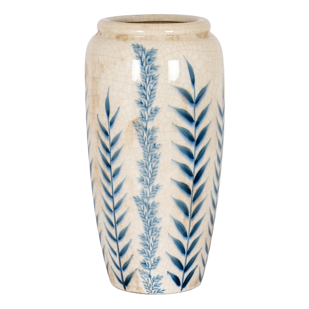 Large Blue Flora Tall Olpe Vase with an elongated ceramic body and blue botanical decoration