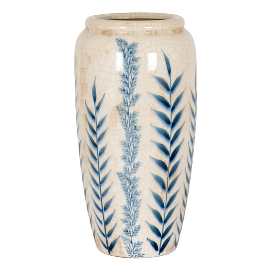 Large Blue Flora Tall Olpe Vase with an elongated ceramic body and blue botanical decoration