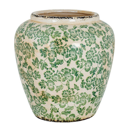 Large Green Clover Olpe Vase with rounded shoulders and green floral decoration on pale ceramic