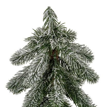 Small Snowy Pine Tree On Wooden Stand