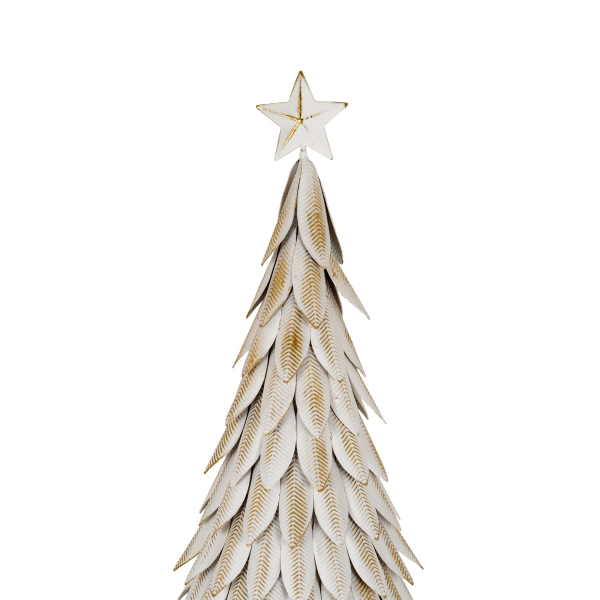 Medium White Metal Christmas Tree on Wooden Stand