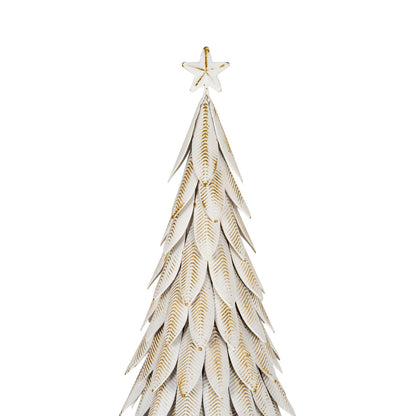 Large White Metal Christmas Tree on Wooden Stand