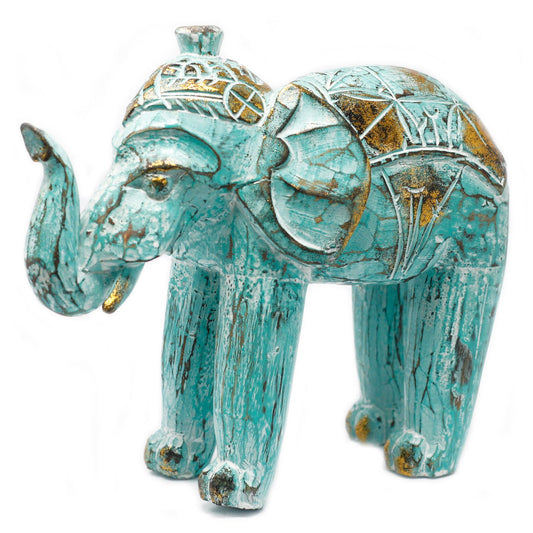 Wood Carved Elephant - Turquoise Gold - Image wood-carved-elephant--turquoise-gold-vintep-02
