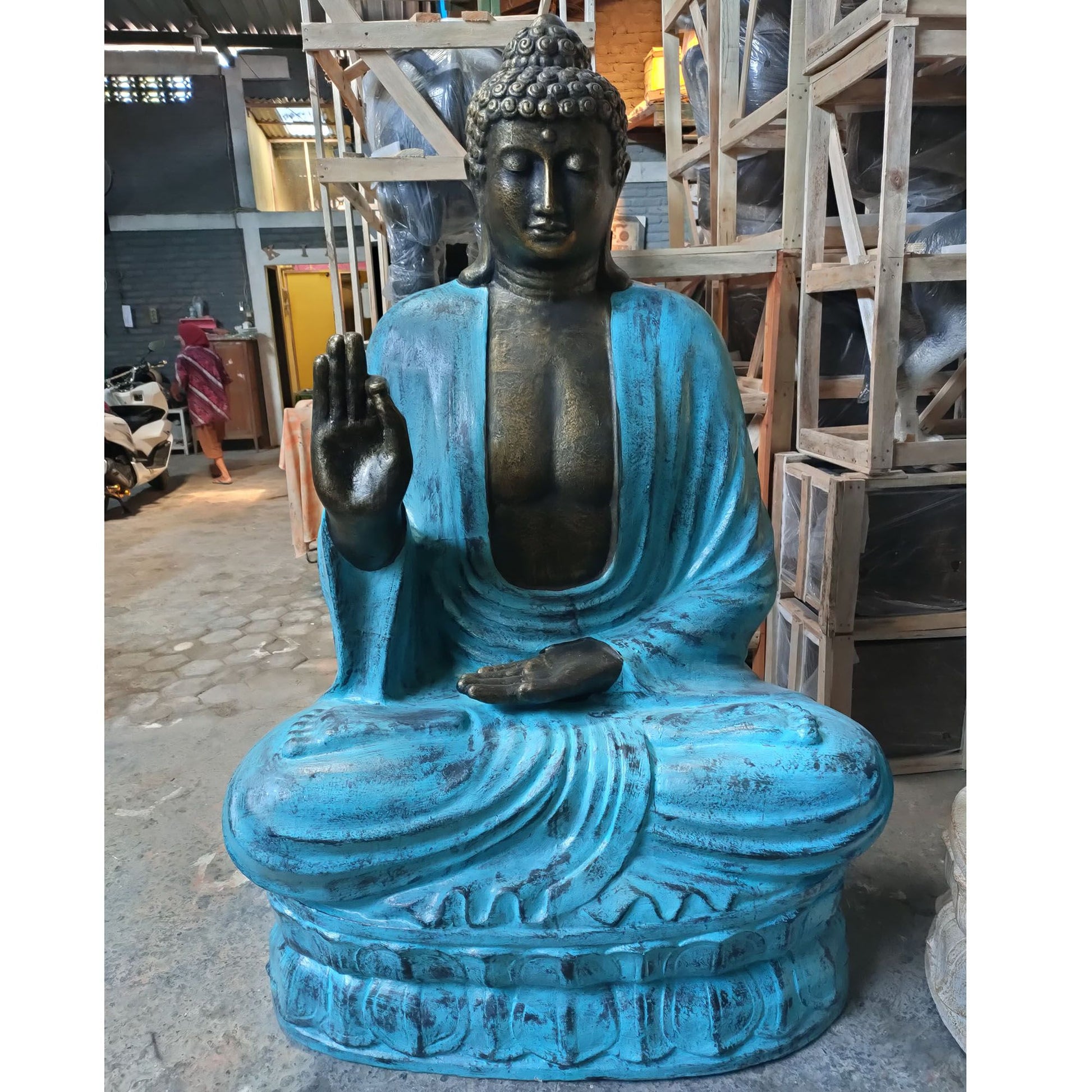 Large Turquoise & Stone Buddha Teaching on Lotus - 2m - Image large-turquoise--stone-buddha-teaching-on-lotus--2m-gas-02