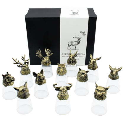 Gift Set of 12 Bottom Up Shot Glasses (25ml) - Forest & Mystical Creatures - Antique Bronze - Image gift-set-of-12-bottom-up-shot-glasses-25ml--forest--mystical-creatures--antique-bronze-bbug-01