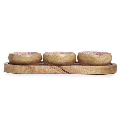 Mango Wood Tray with 3 Bowls - Pretty Floral - Image mango-wood-tray-with-3-bowls--pretty-floral-wtray-03