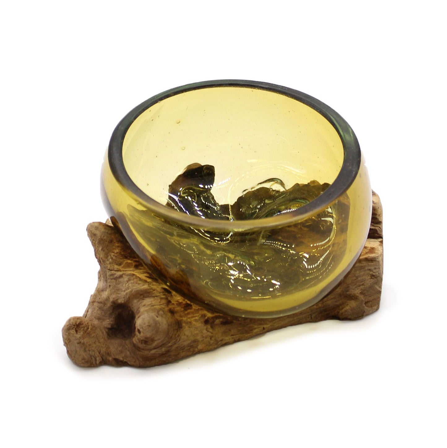 Molton Glass Mini Amber Bowl on Wood - Image molton-glass-mini-amber-bowl-on-wood-mgw-33