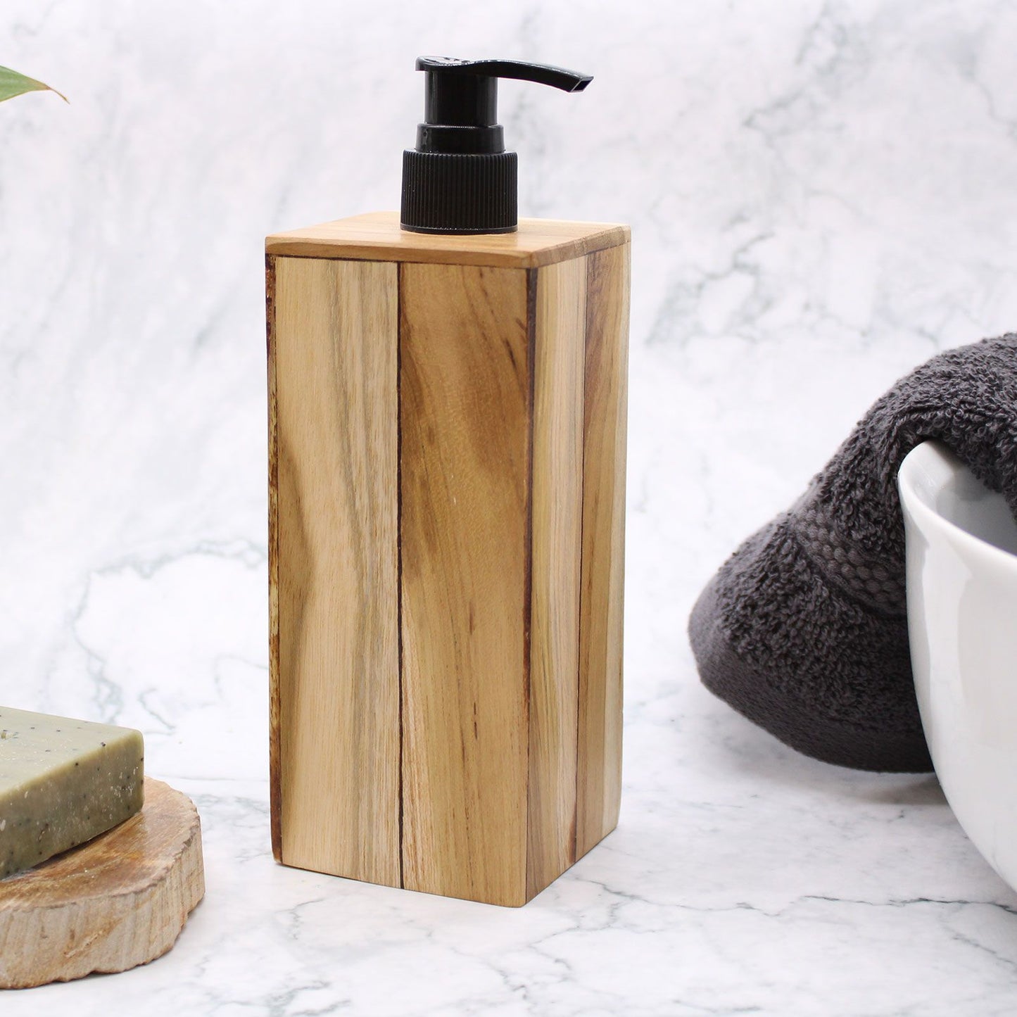 Natural Teakwood Soap Dispenser - Square - Image natural-teakwood-soap-dispenser--square-nsd-02